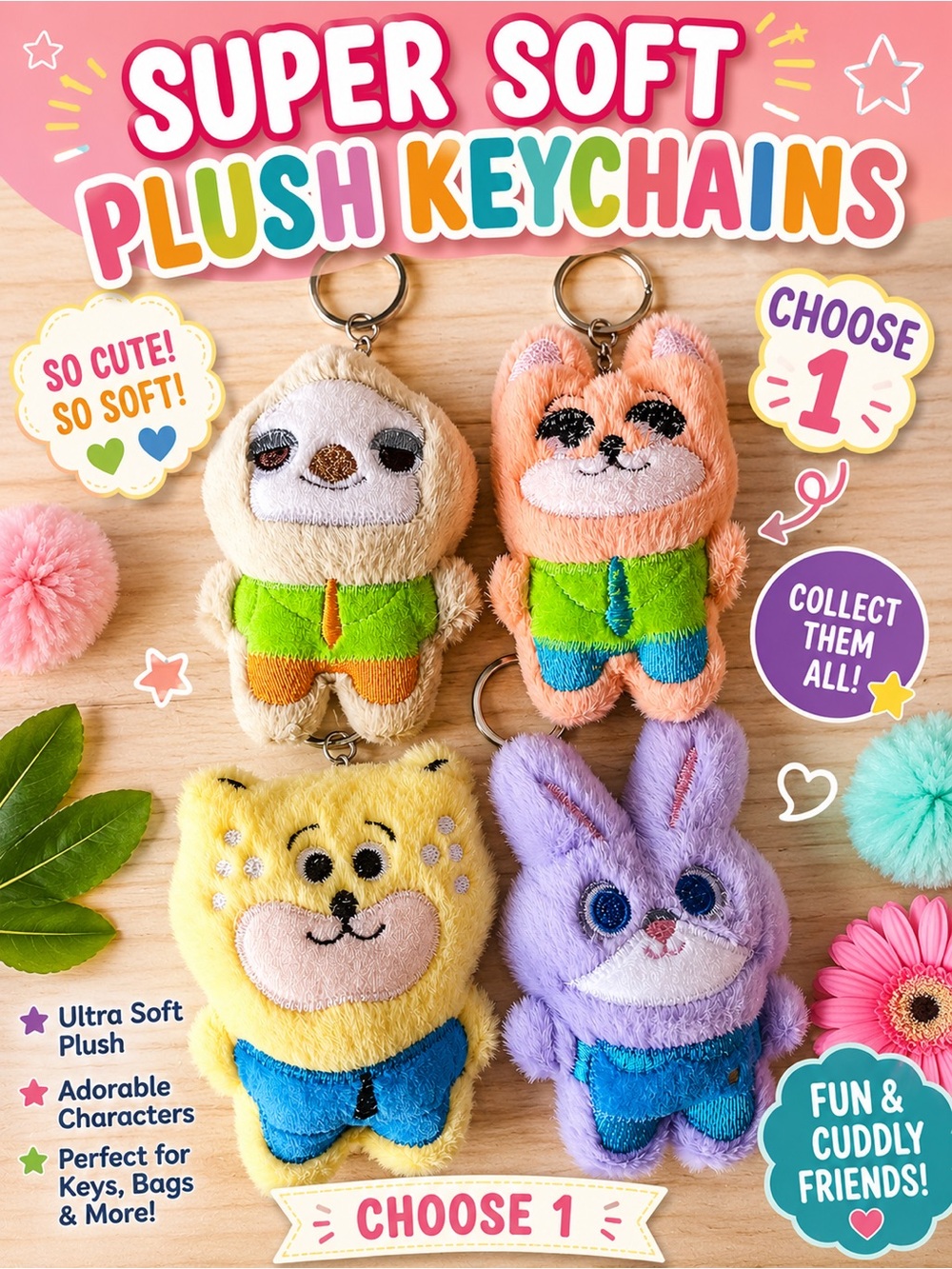 Plush Animal Keychain - Soft Purple Bunny (Women Accessories)